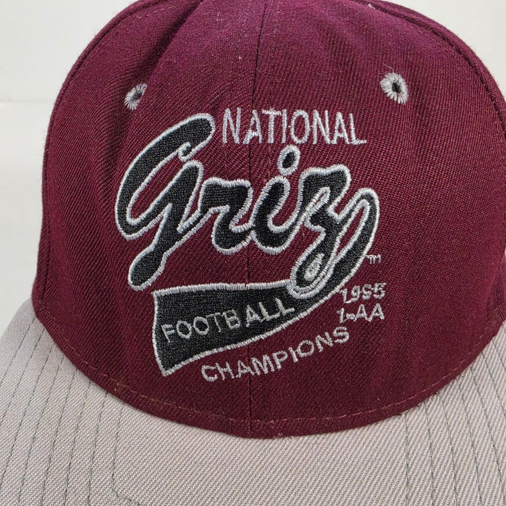 Vintage DeLONG Montana Grizzlies 1995 National Champions Hat 7 3/8 Maroon Grey